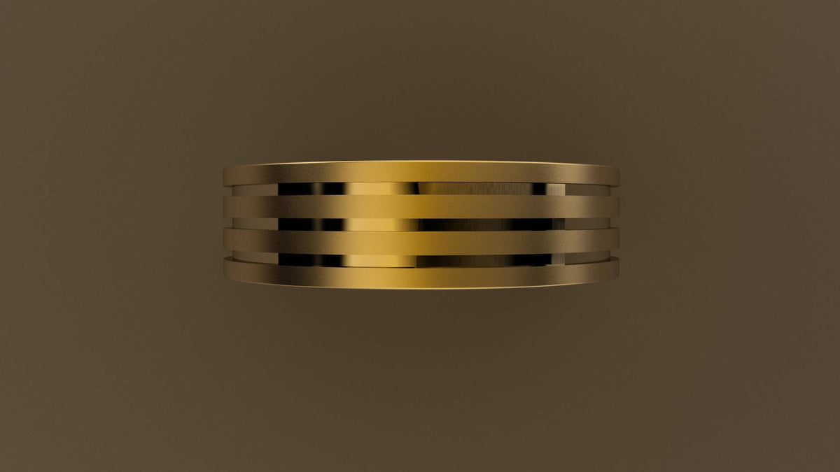 Brushed Yellow Gold 6mm Triple Groove Wedding Band