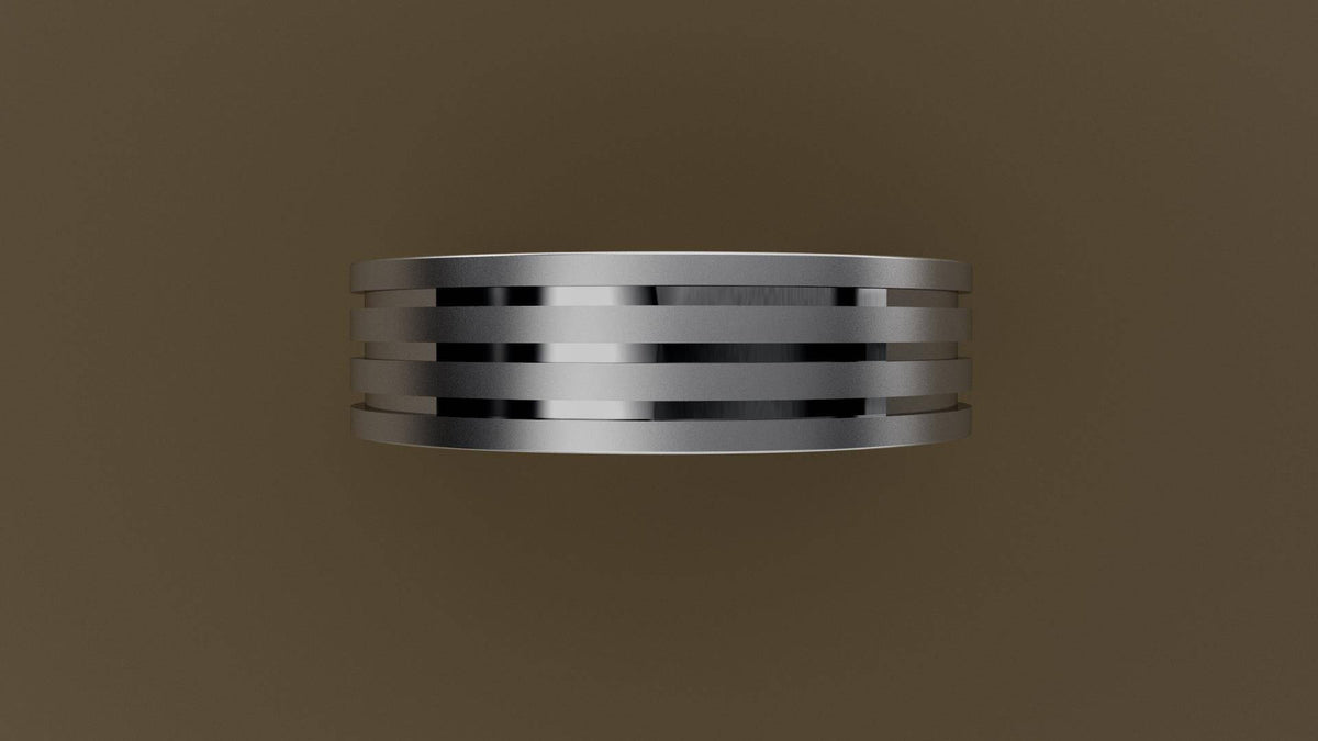 Brushed White Gold 6mm Triple Groove Wedding Band