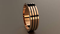 Polished Rose Gold 6mm Triple Black Groove Wedding Band