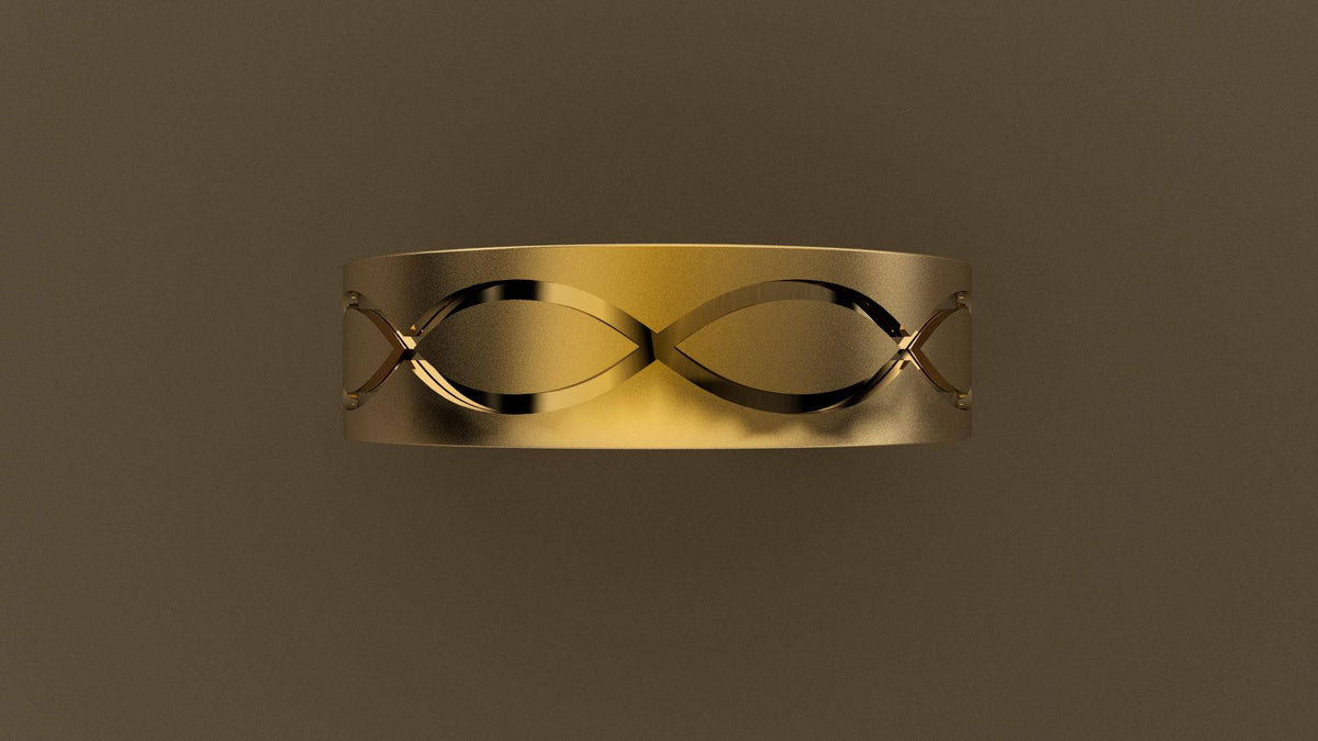 Brushed Yellow Gold 6mm Infinity Groove Wedding Band