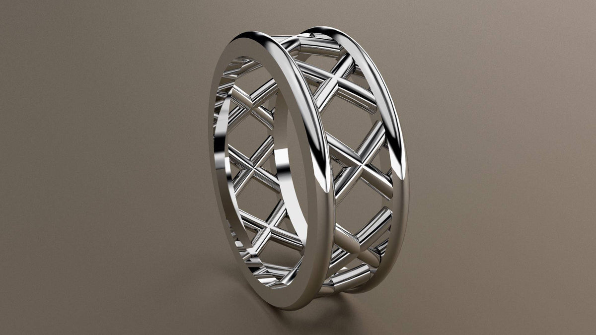 Polished White Gold 8mm Open Cross Bar Wedding Band