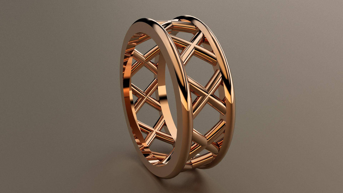 Polished Rose Gold 8mm Open Cross Bar Wedding Band