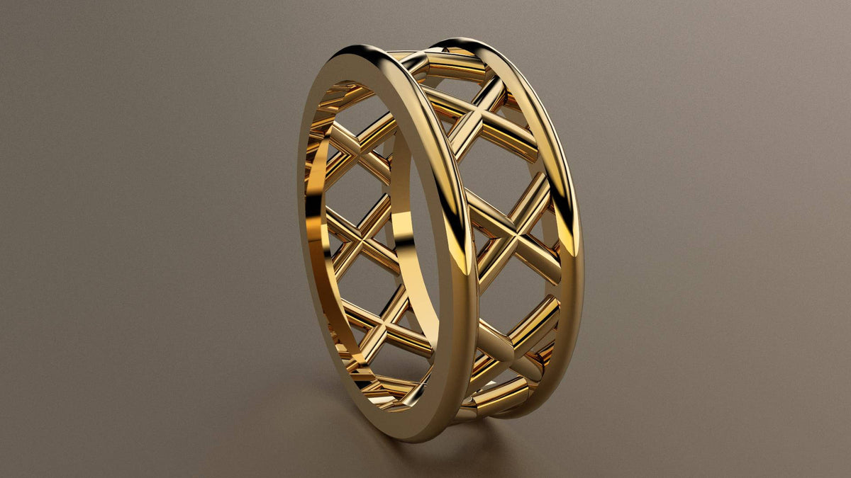 Polished Yellow Gold 8mm Open Cross Bar Wedding Band