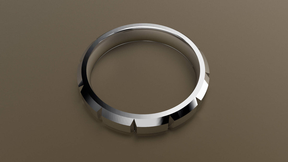 Polished White Gold 4mm Beveled Edge Segmented Wedding Band