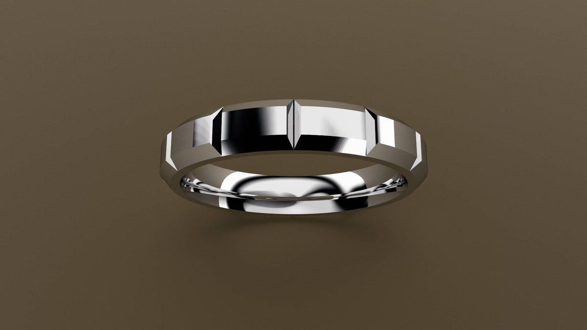 Polished White Gold 4mm Beveled Edge Segmented Wedding Band