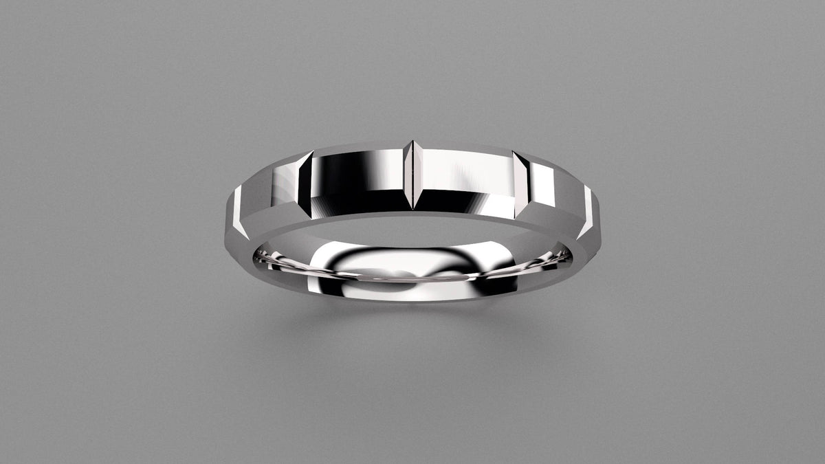 Polished Sterling Silver 4mm Beveled Edge Segmented Wedding Band