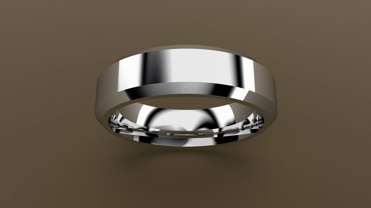 Polished White Gold 6mm Beveled Edge Wedding Band