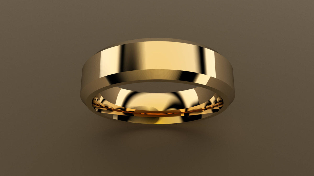 Polished Yellow Gold 6mm Beveled Edge Wedding Band
