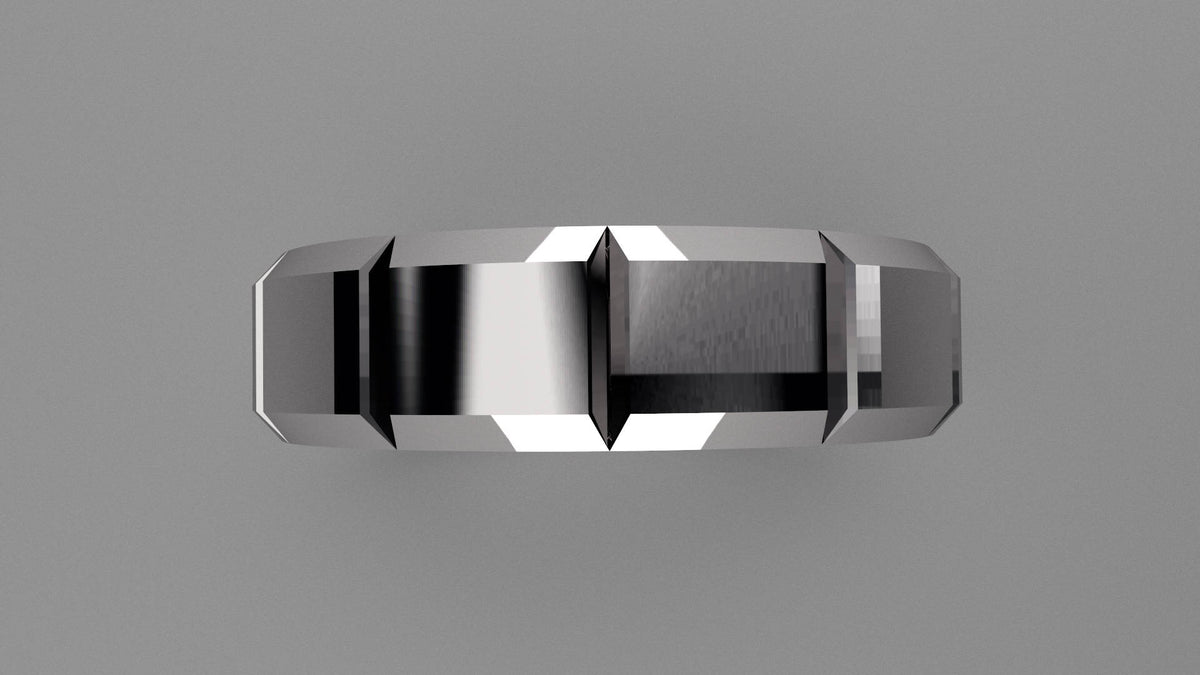 Polished Sterling Silver 6mm Beveled Edge Segmented Wedding Band