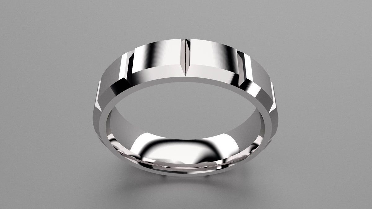 Polished Sterling Silver 6mm Beveled Edge Segmented Wedding Band