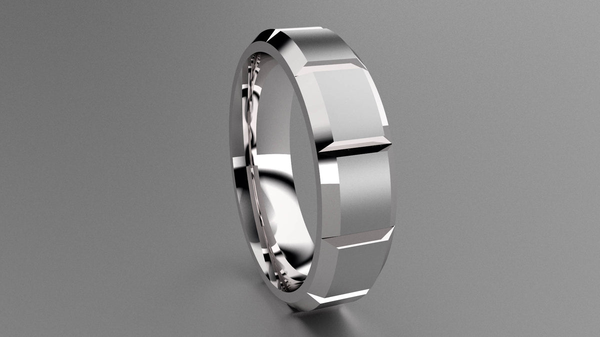 Brushed Sterling Silver 6mm Beveled Edge Segmented Wedding Band