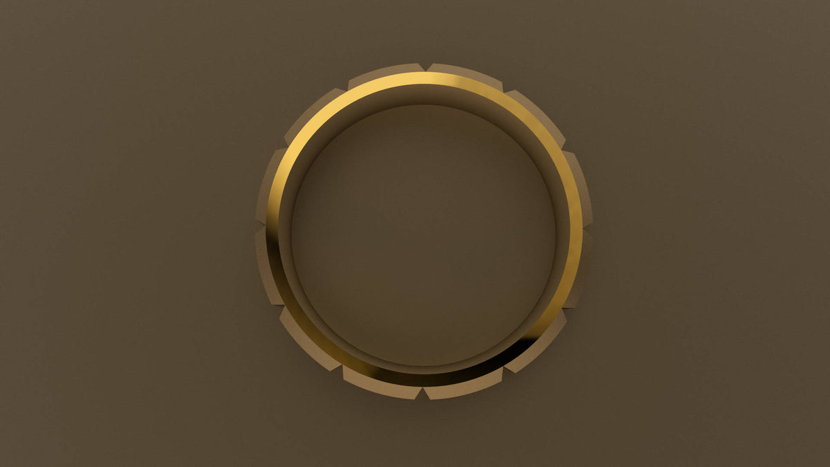 Brushed Yellow Gold 6mm Beveled Edge Segmented Wedding Band