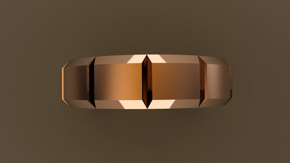 Brushed Rose Gold 6mm Brushed Beveled Edge Segmented Wedding Band