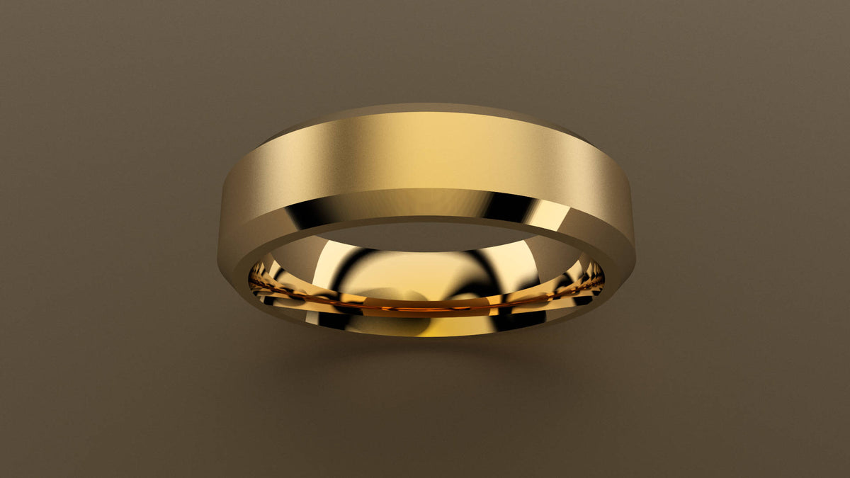 Brushed 18kt Yellow Gold 6mm Beveled Edge Wedding Band