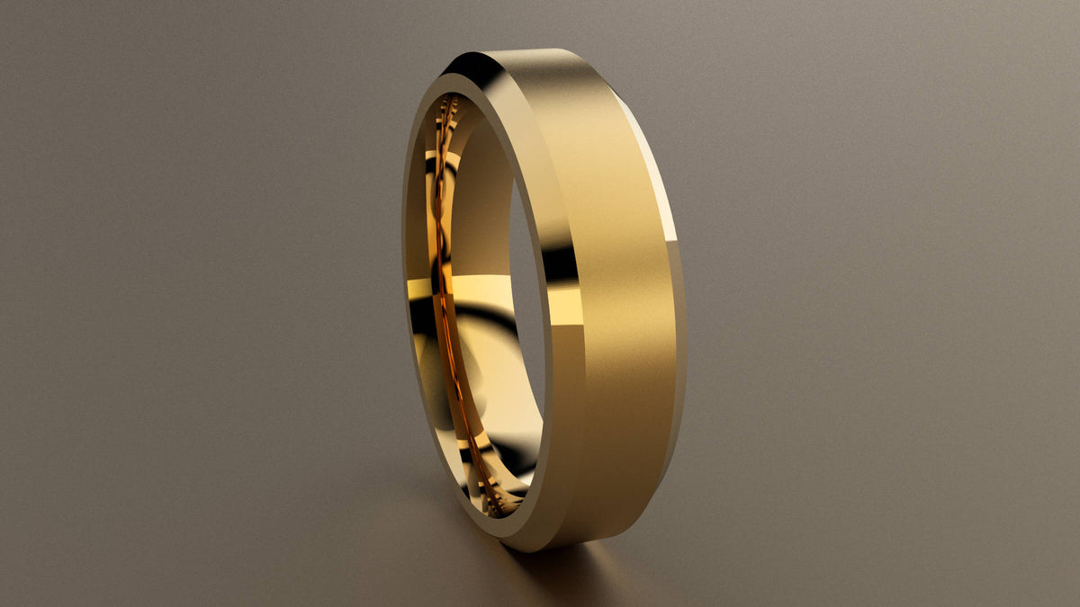 Brushed 18kt Yellow Gold 6mm Beveled Edge Wedding Band