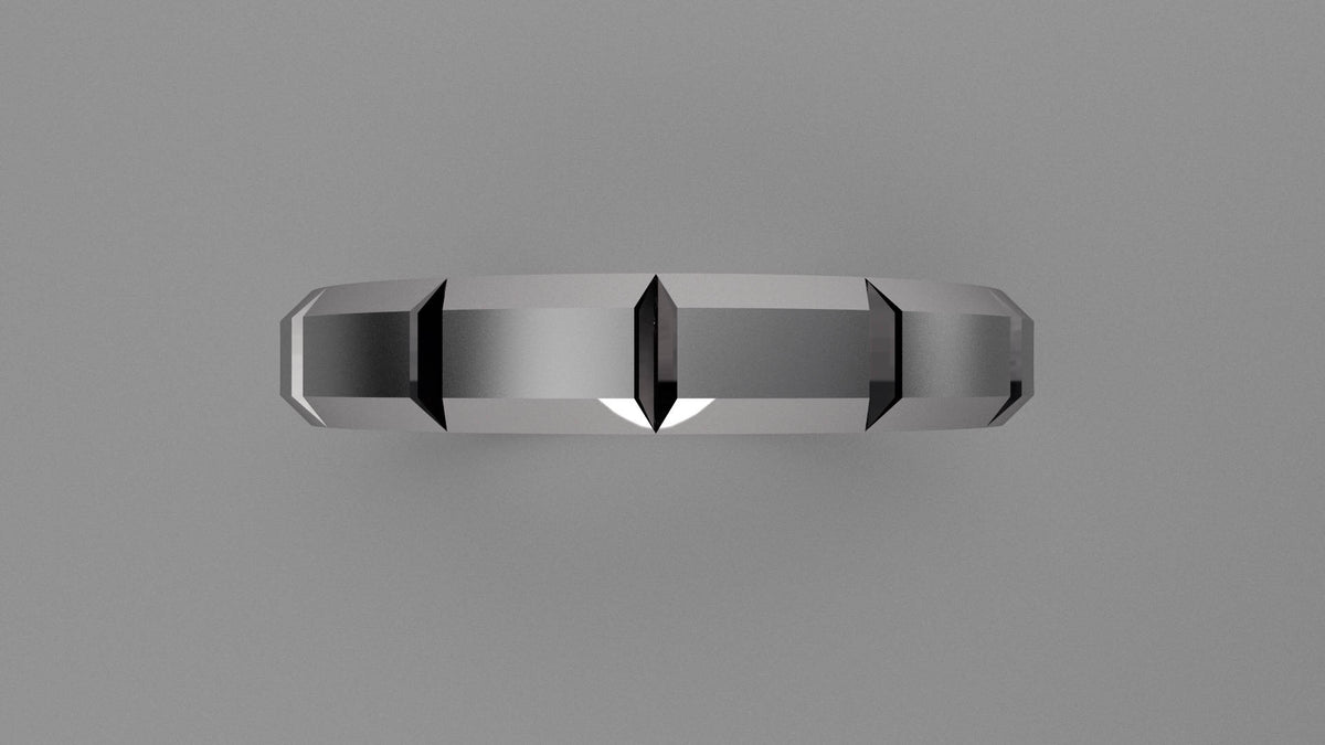 Brushed Sterling Silver 4mm Beveled Edge Segmented Wedding Band