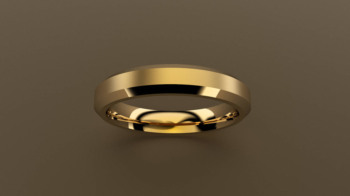 Brushed Yellow Gold 4mm Beveled Edge Wedding Band