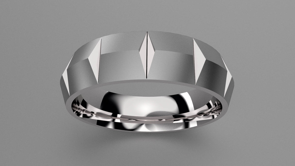 Brushed Sterling Silver 6mm Knife Edge with Segments Wedding Band