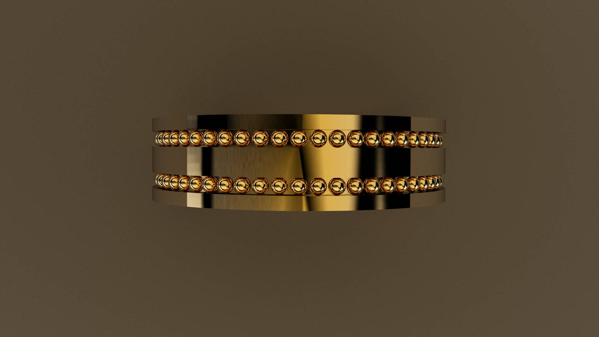 Polished Yellow Gold 6mm Double Bead Row Wedding Band
