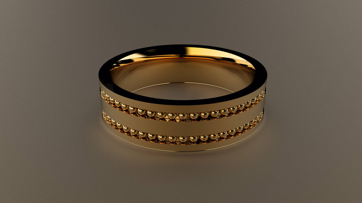 Polished Yellow Gold 6mm Double Bead Row Wedding Band