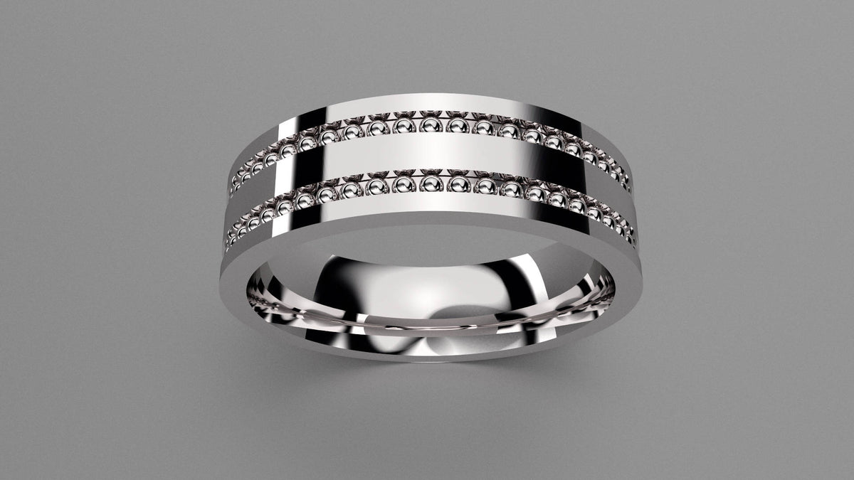 Polished Sterling Silver 6mm Double Beading Row Wedding Band
