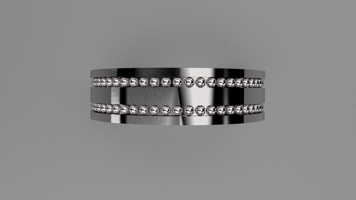 Polished Sterling Silver 6mm Double Beading Row Wedding Band