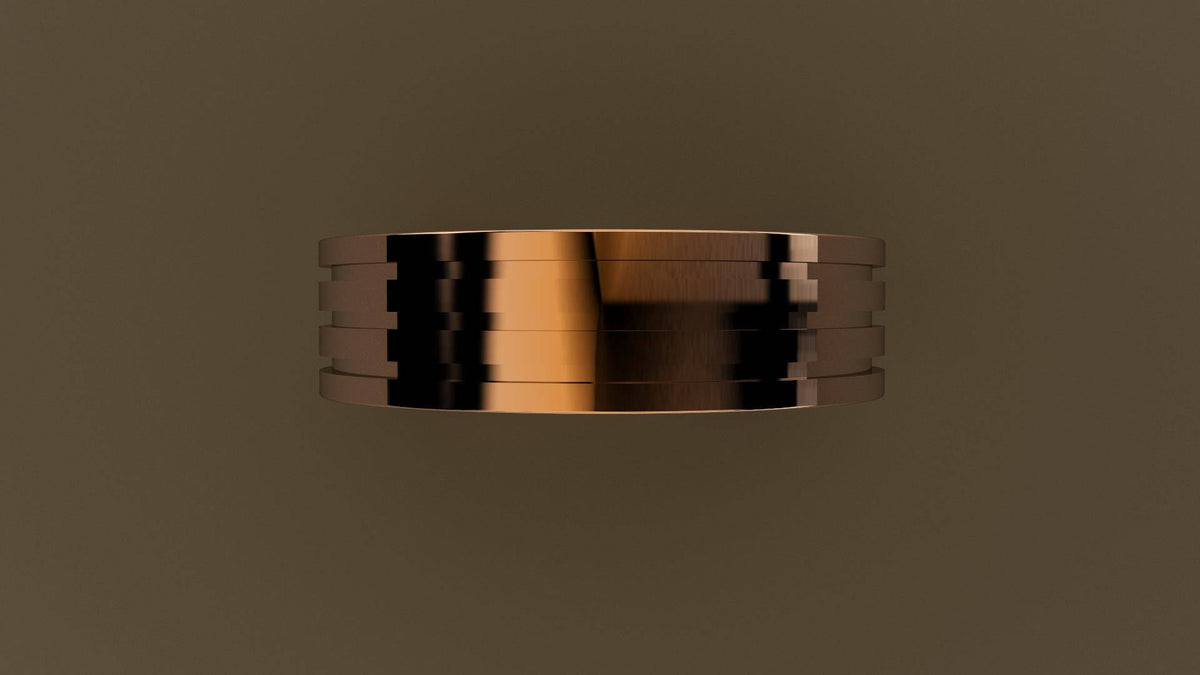 Polished Rose Gold 6mm Triple Groove Wedding Band