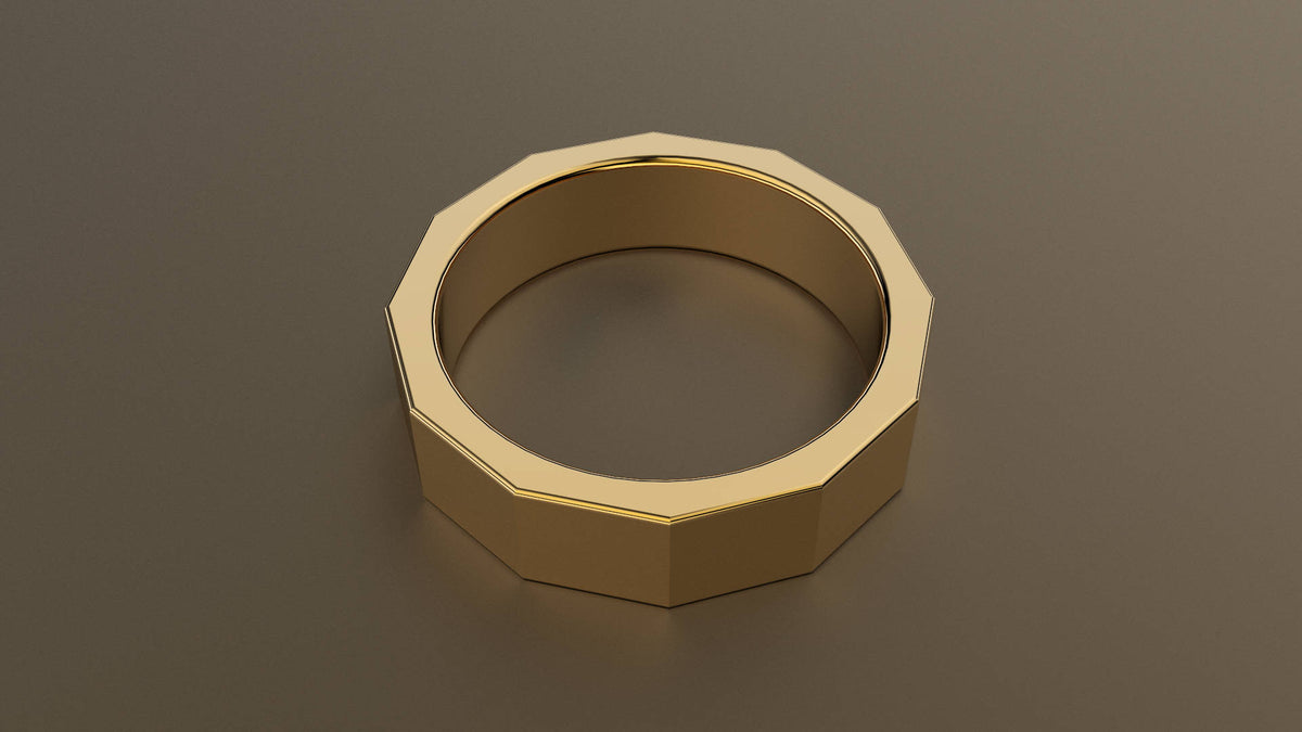 Brushed Yellow Gold 6mm 12 Sided Bolt Wedding Band