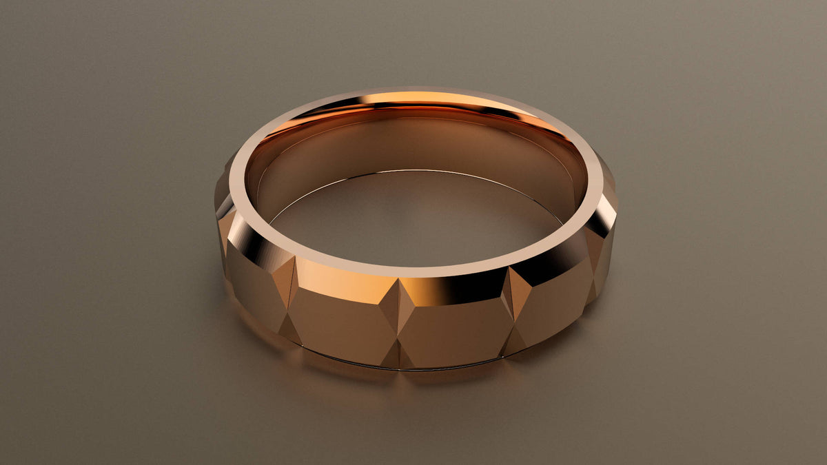 Polished Rose Gold 6mm Beveled Edge Faceted Wedding Band