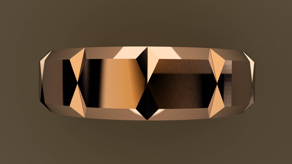 Polished Rose Gold 6mm Beveled Edge Faceted Wedding Band