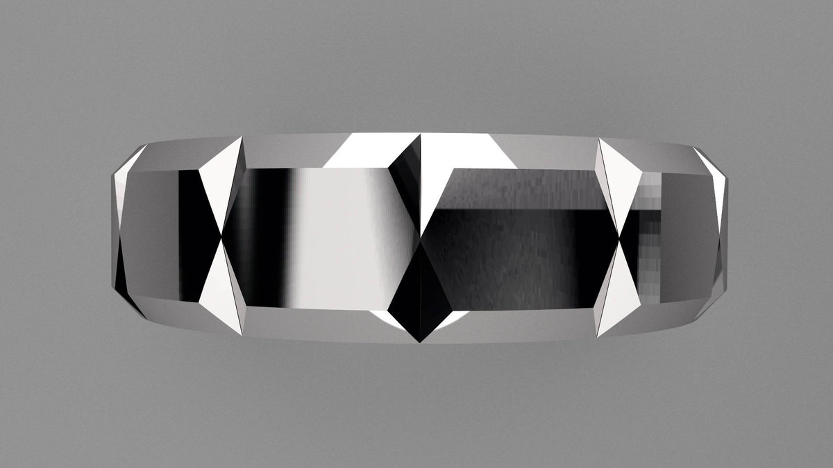 Polished Sterling Silver 6mm Beveled Edge with Facets Wedding Band