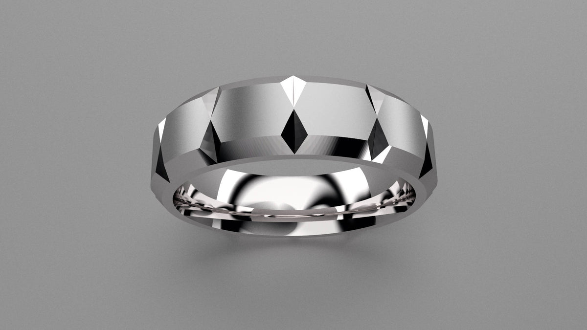 Brushed Sterling Silver 6mm Beveled Edge with Facets Wedding Band
