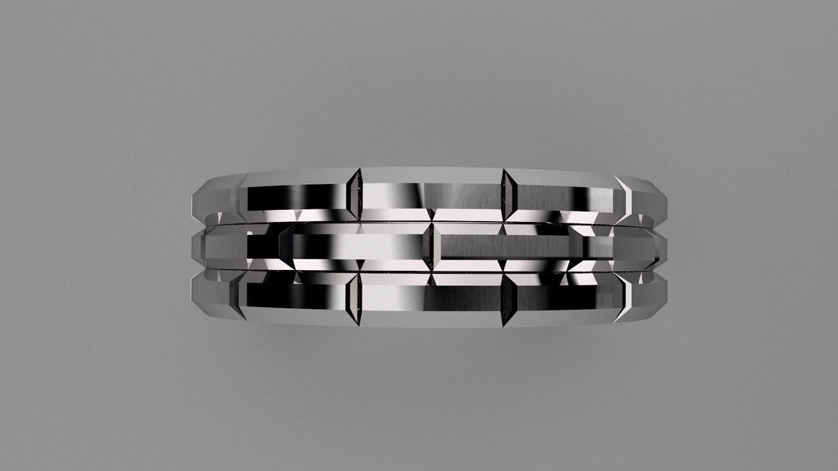 Polished Sterling Silver 6mm Brick Pattern Wedding Band