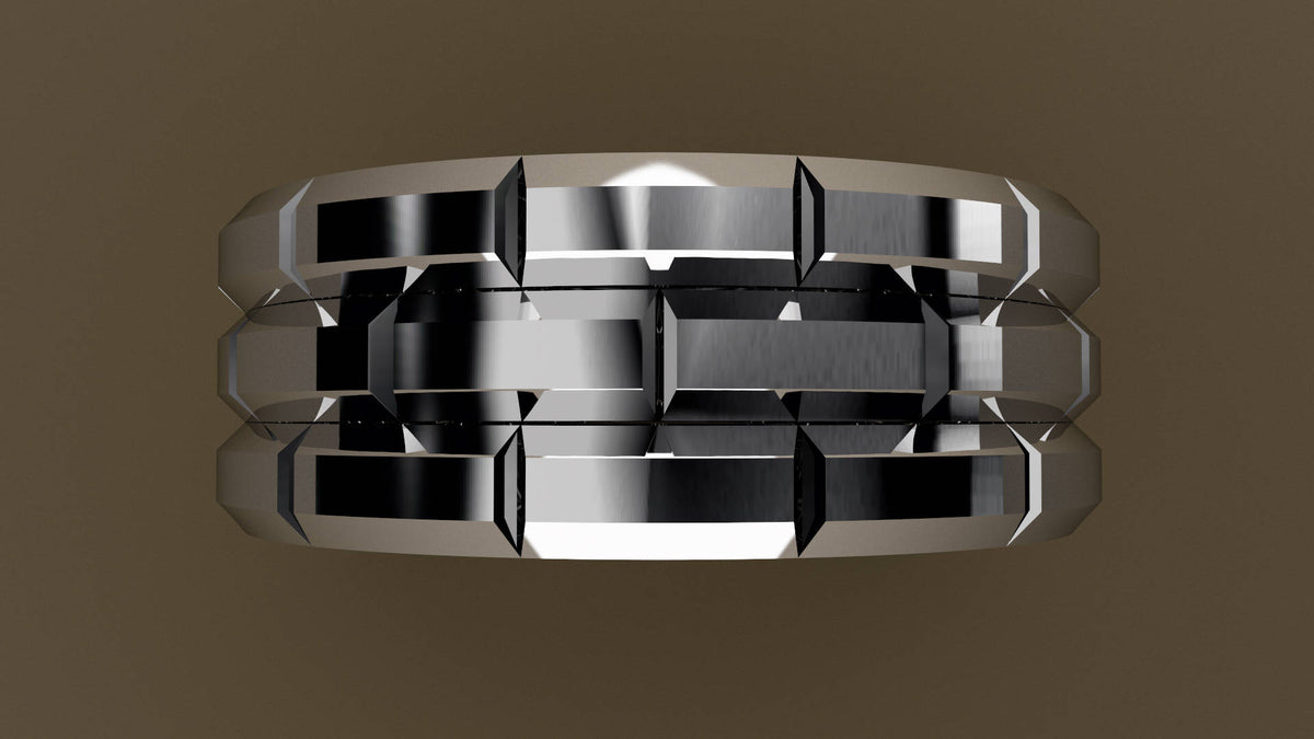 Polished White Gold 8mm Brick Pattern Wedding Band