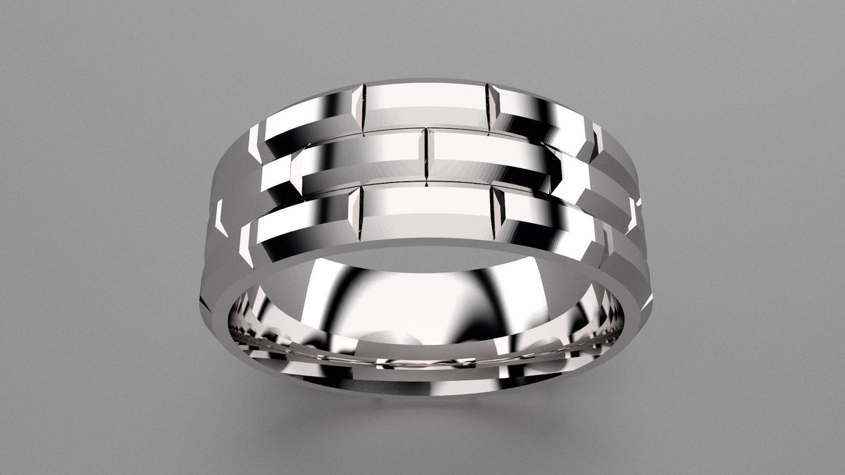 Polished Sterling Silver 8mm Brick Pattern Wedding Band
