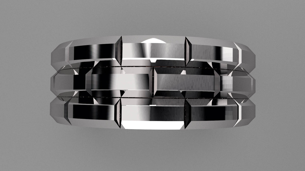 Polished Sterling Silver 8mm Brick Pattern Wedding Band