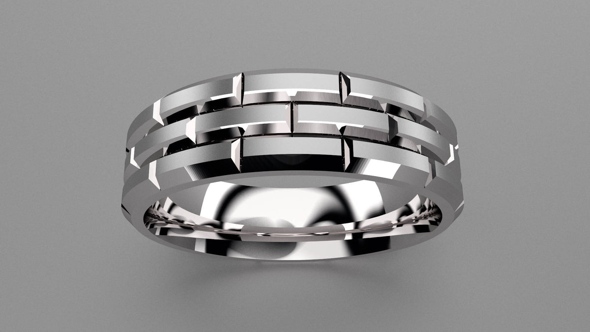 Brushed Sterling Silver 6mm Brick Pattern Wedding Band