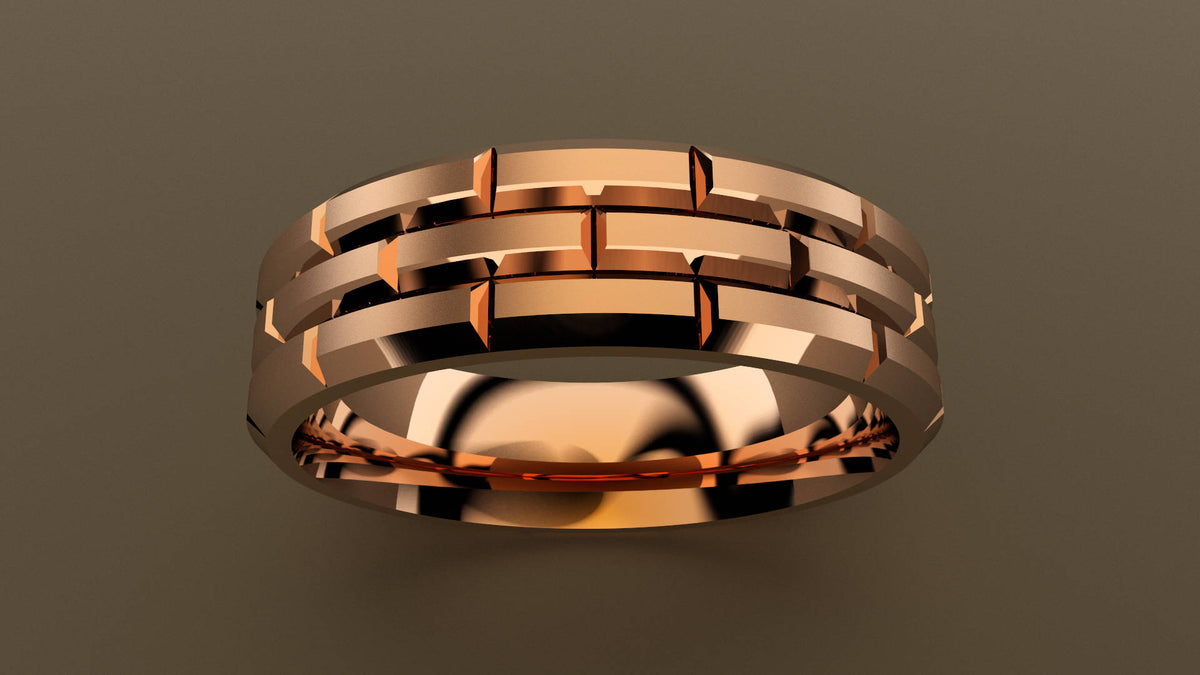 Brushed Rose Gold 6mm Brick Wedding Band