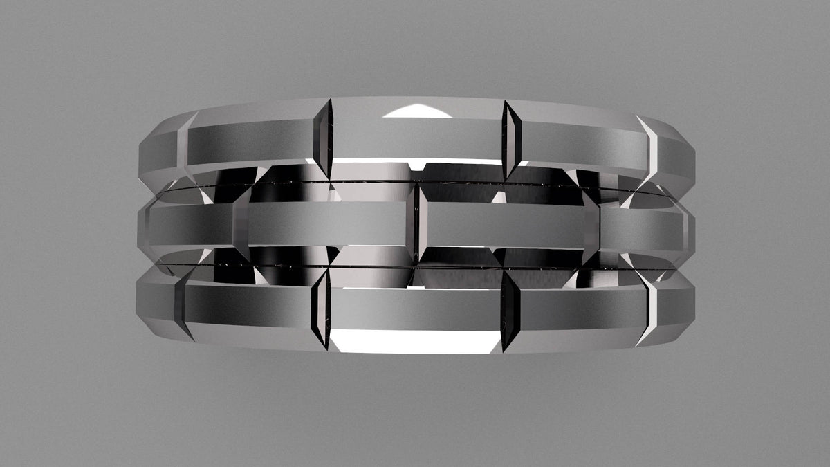 Brushed Sterling Silver 8mm Brick Pattern Wedding Band