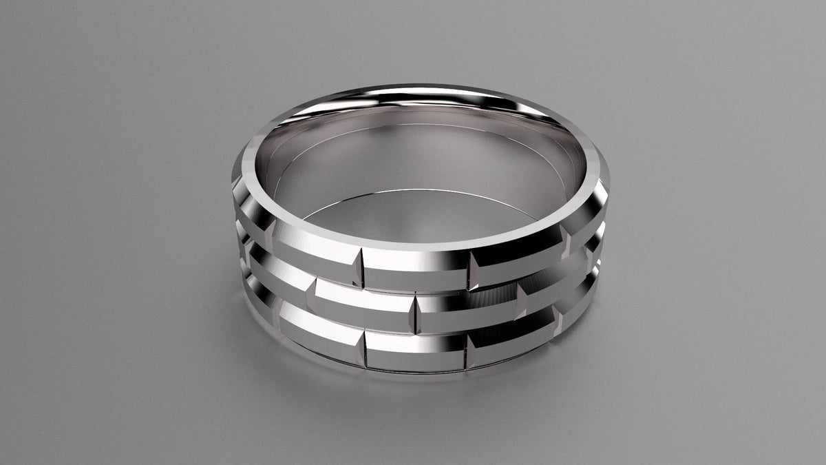 Brushed Sterling Silver 8mm Brick Pattern Wedding Band