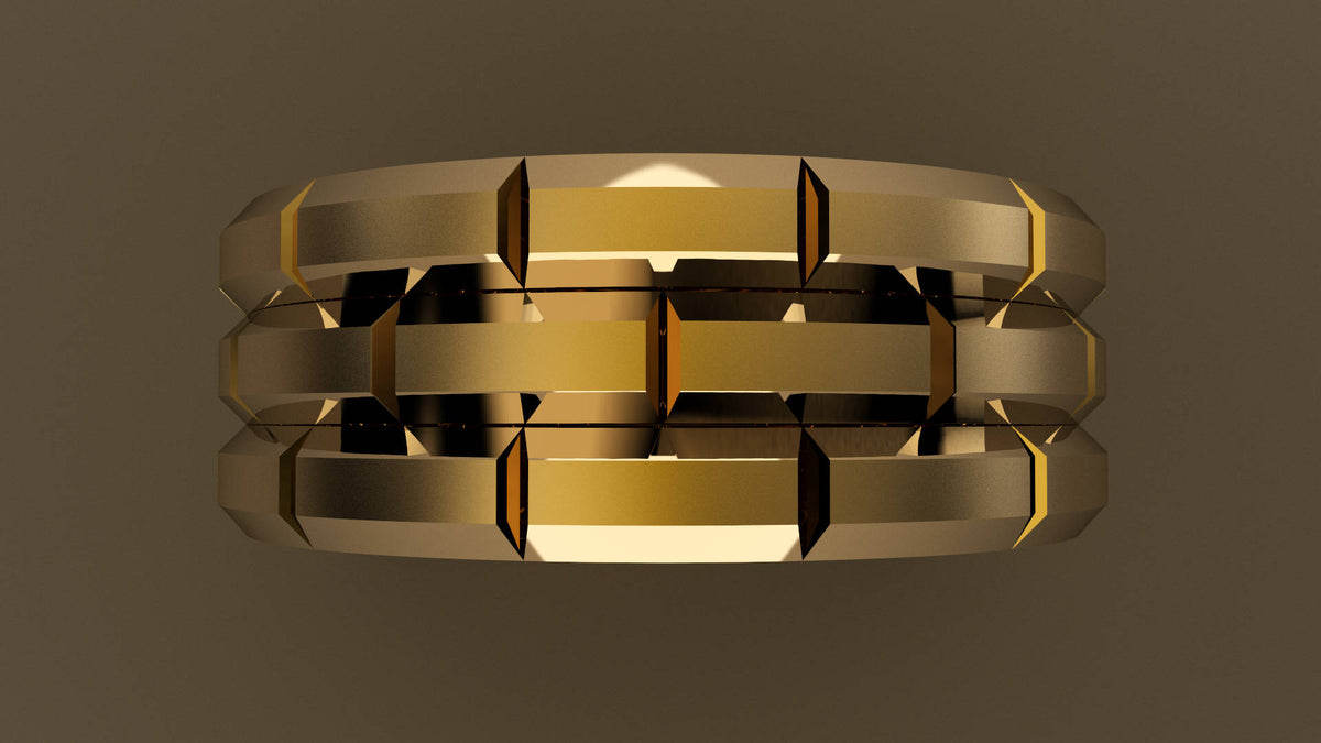 Brushed Yellow Gold 8mm Brick Pattern Wedding Band