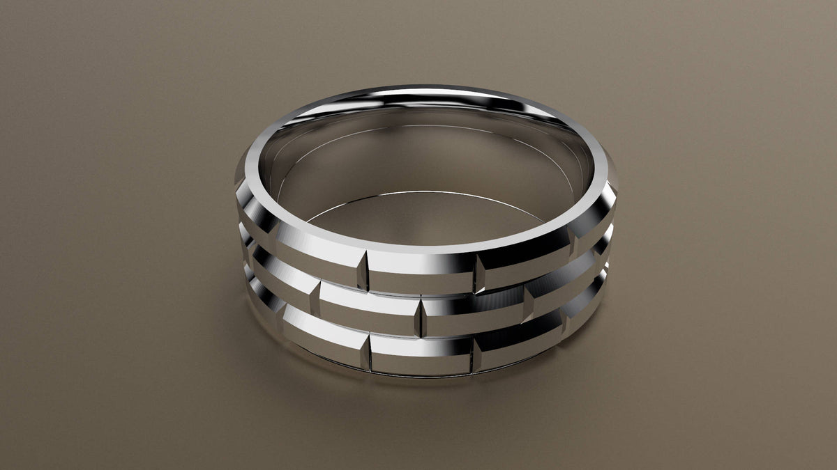 Sterling silver 10mm Brick Pattern Wedding Band