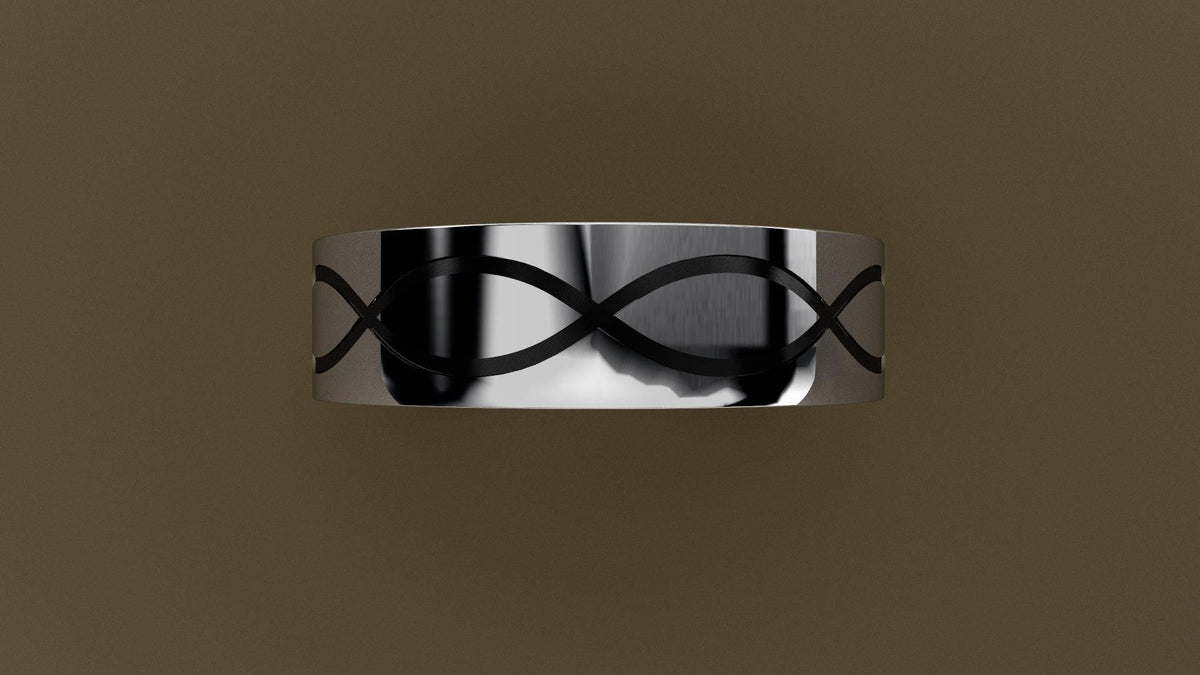 Polished White Gold 6mm Infinity Black Groove Wedding Band