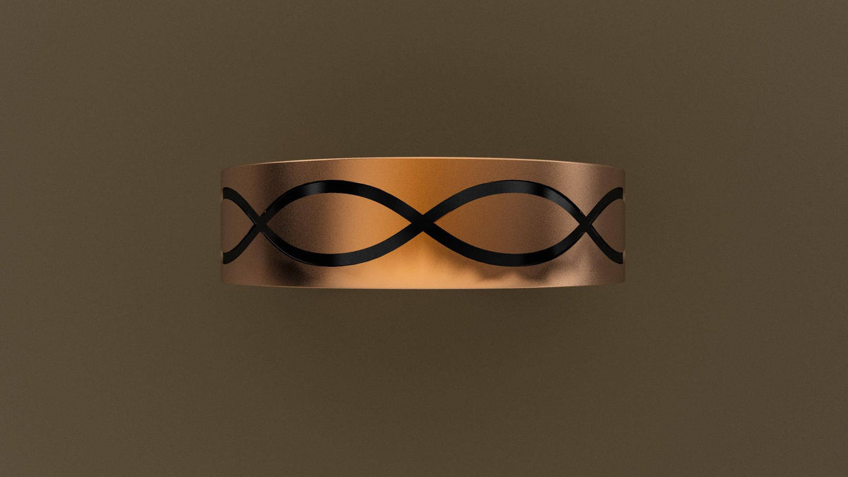 Brushed Rose Gold 6mm Infinity Black Groove Wedding Band