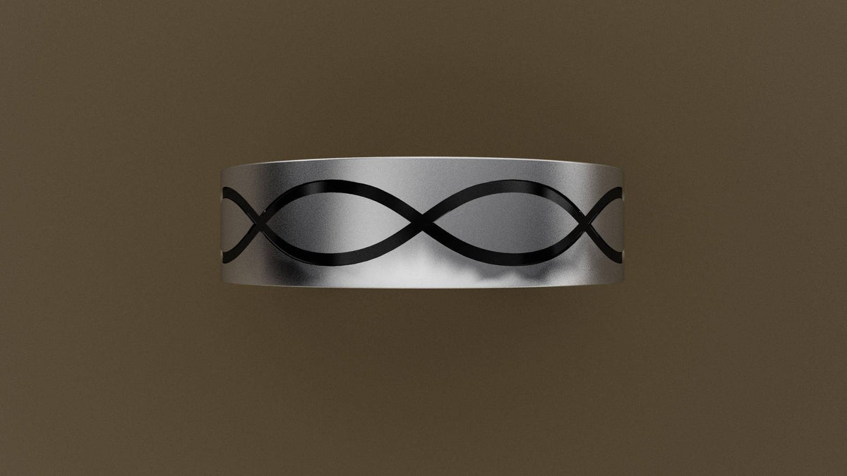Brushed White Gold 6mm Infinity Black Groove Wedding Band