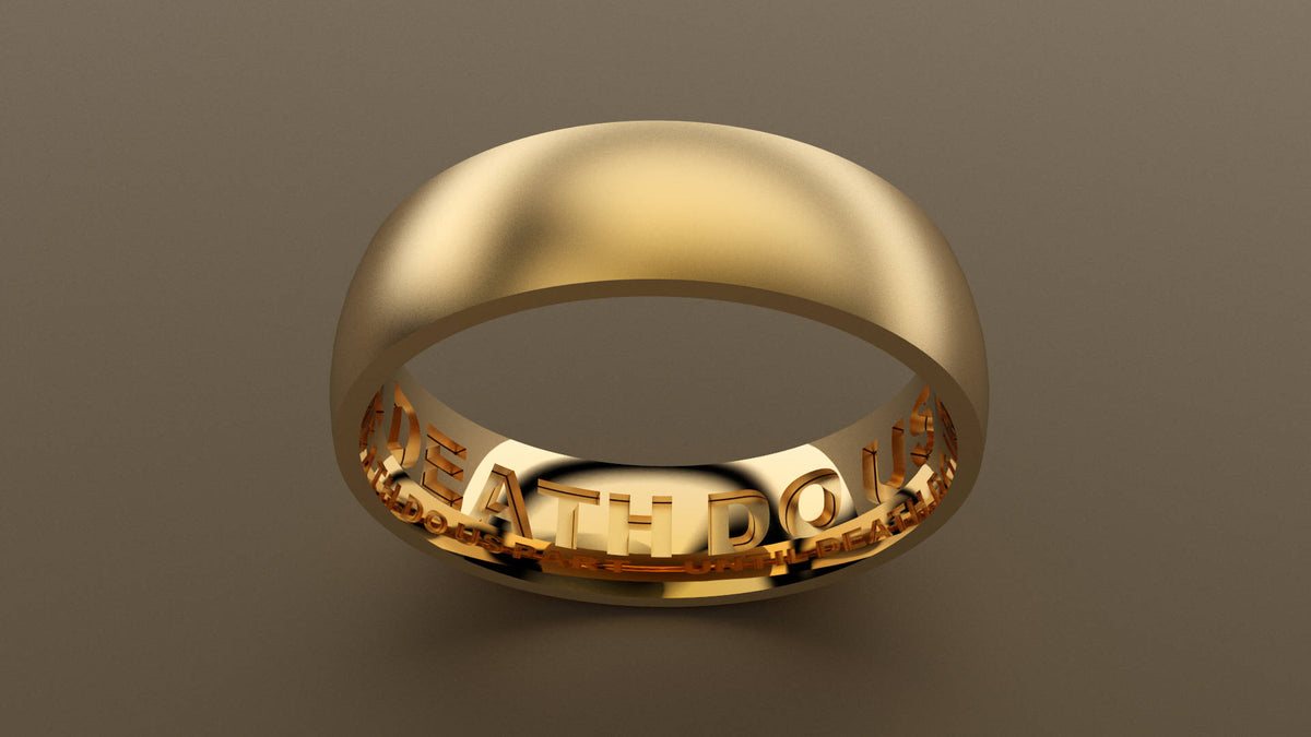 Brushed Yellow Gold 6mm Interior Message Wedding Band