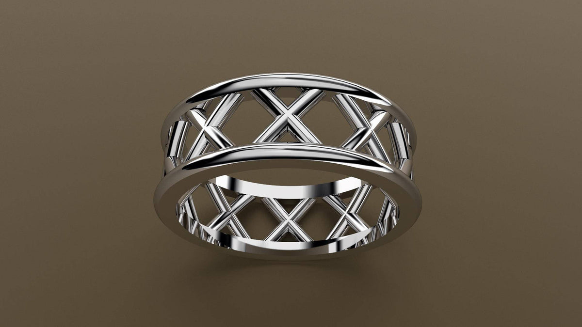 Polished White Gold 8mm Open Cross Bar Wedding Band