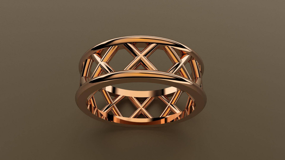 Polished Rose Gold 8mm Open Cross Bar Wedding Band