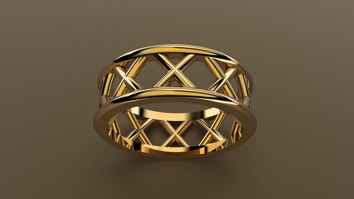 Polished Yellow Gold 8mm Open Cross Bar Wedding Band