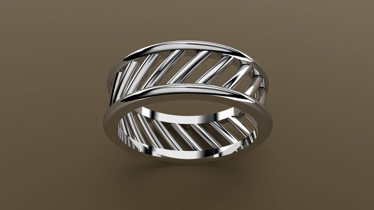 Polished White Gold 8mm Open Bar Wedding Band